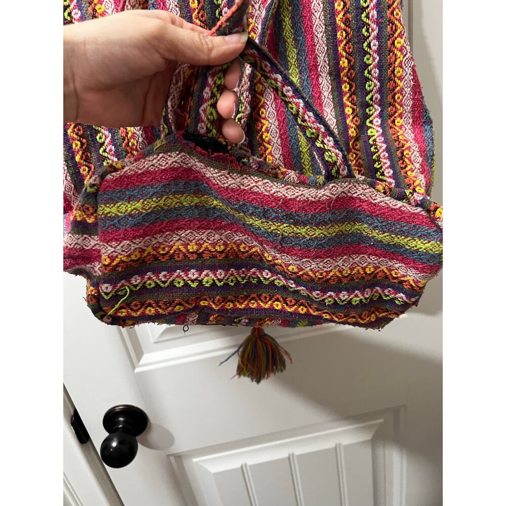 Billabong Boho Backpack Multicolor Woven Tribal Stripe Tassel Drawstring Bag - Picture 16 of 16